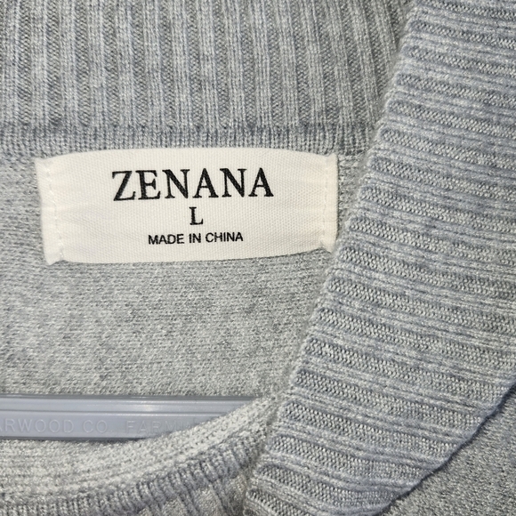 Zenana Gray and White Striped  poncho Sweater - Picture 4 of 6